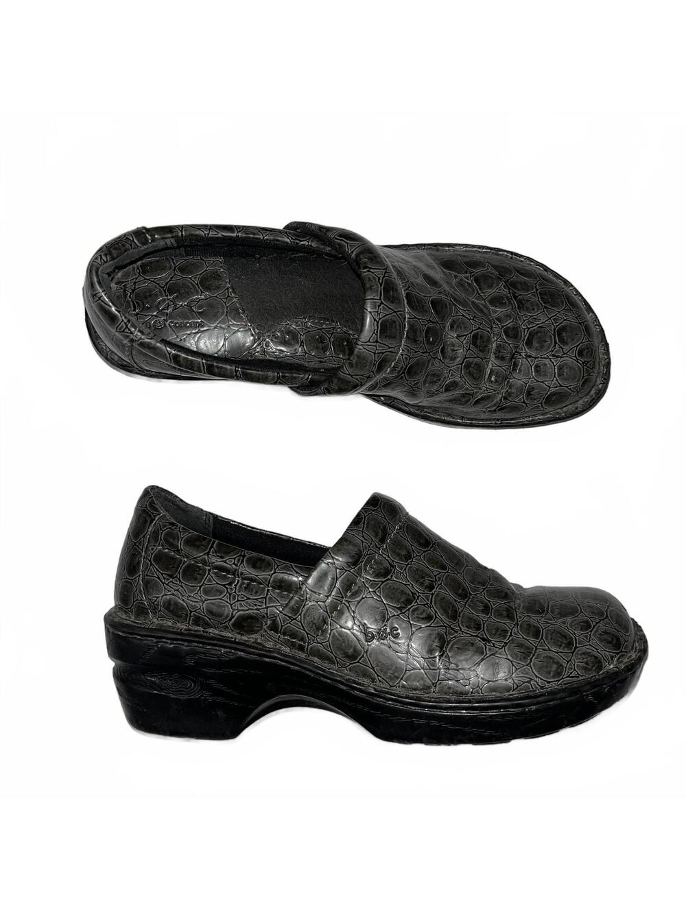 Vintage Born Black Embossed Leather Clog Loafers Women’s Size 8 Y2K Artisan Shoe